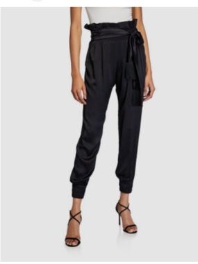Mother of Pearl London Tailored Viscose Paper-Bag Black Cropped Trousers 8